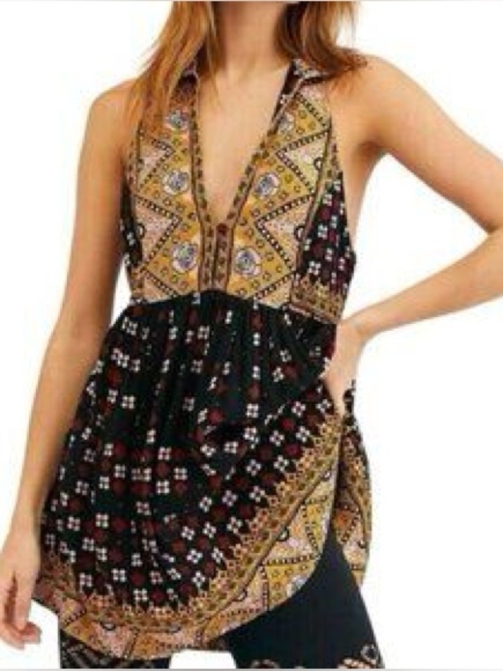 Free People - Charlotte Mixed Print Boho Cottagecore Sleeveless Blouse Size Sm